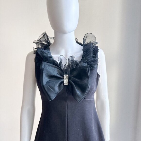 Vintage Black Little Black Dress w Ruffle Detail S - Picture 3 of 8